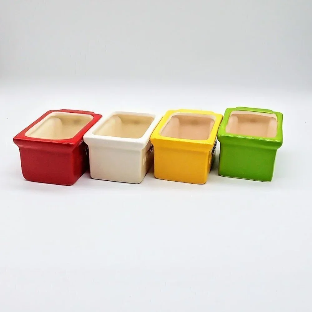 Pier 1 Set of 4 Hand-Painted Earthenware Embossed Condiment Cups